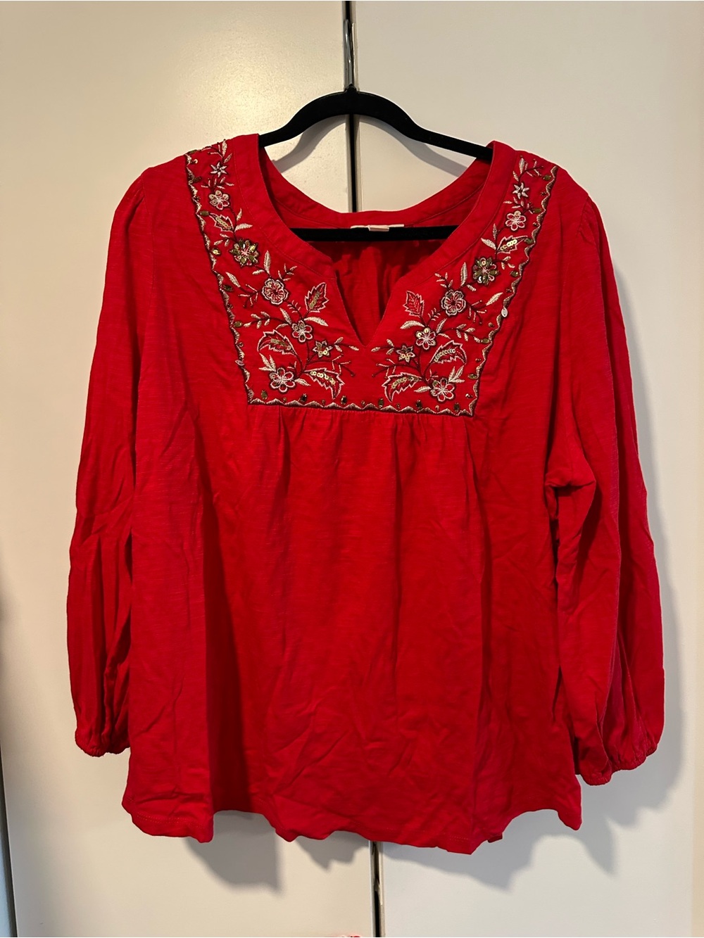 Style & Co 3x Red Embroidered V-Neck Women’s Top